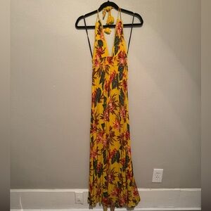 Yellow Tropical Maxi Halter Dress
